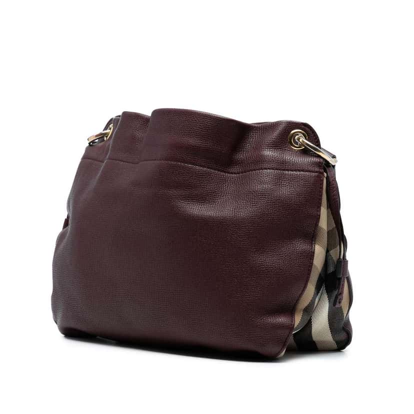 Burberry Small Grainy Calfskin and House Check Canvas Bingley Crossbody Red Leather Very good condition - Back View