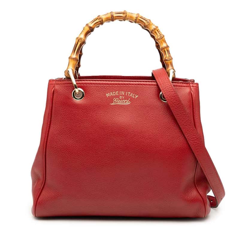 Gucci Small Calfskin Bamboo Shopper Satchel Red Leather Good condition - Front View