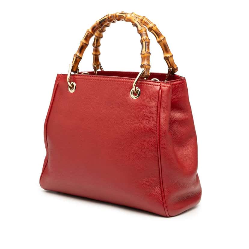Gucci Small Calfskin Bamboo Shopper Satchel Red Leather Good condition - Back View