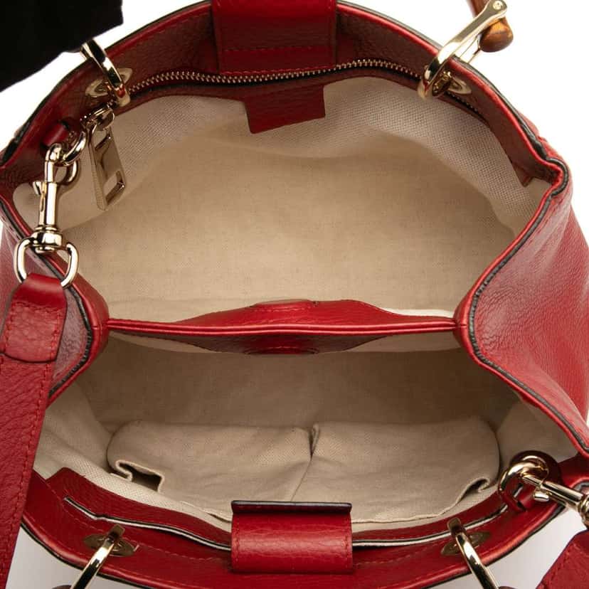 Gucci Small Calfskin Bamboo Shopper Satchel Red Leather Good condition - Model View