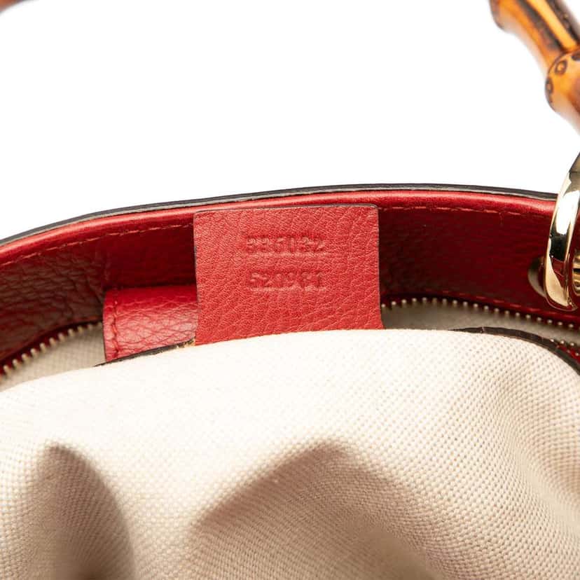 Gucci Small Calfskin Bamboo Shopper Satchel Red Leather Good condition - Box View