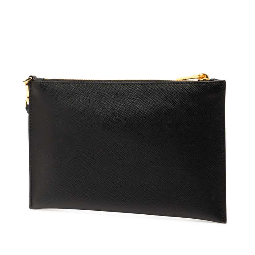 Prada Saffiano Bow Clutch Black Leather Good condition - Back View