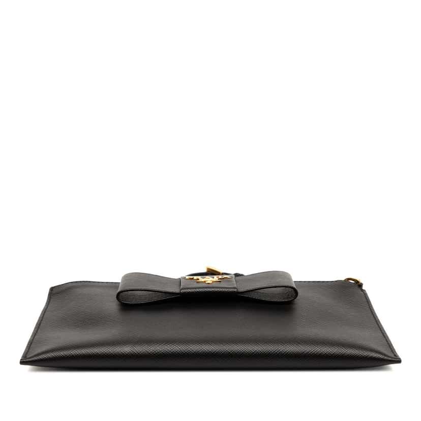 Prada Saffiano Bow Clutch Black Leather Good condition - Inside View