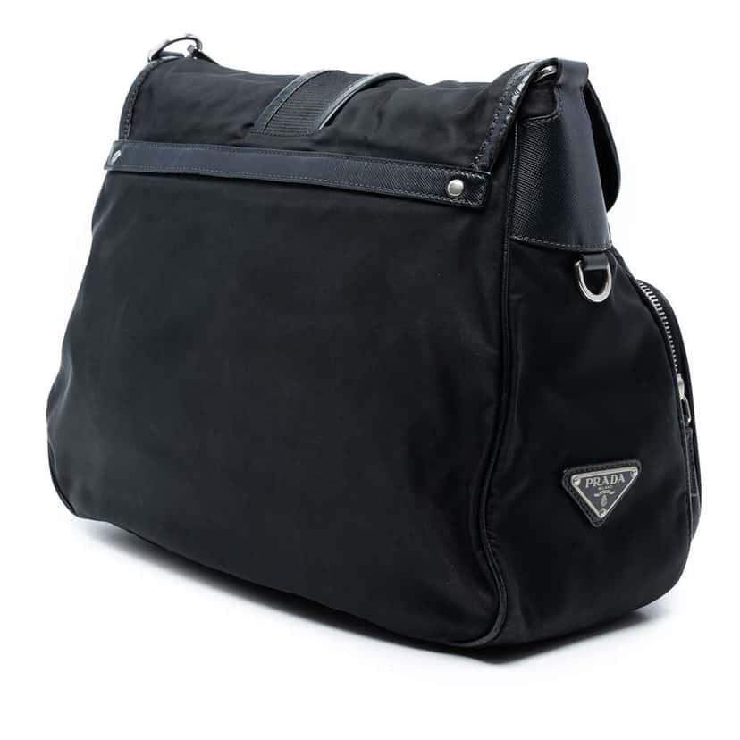 Prada Saffiano Trimmed Tessuto Buckle Messenger Bag Black Good condition - Back View