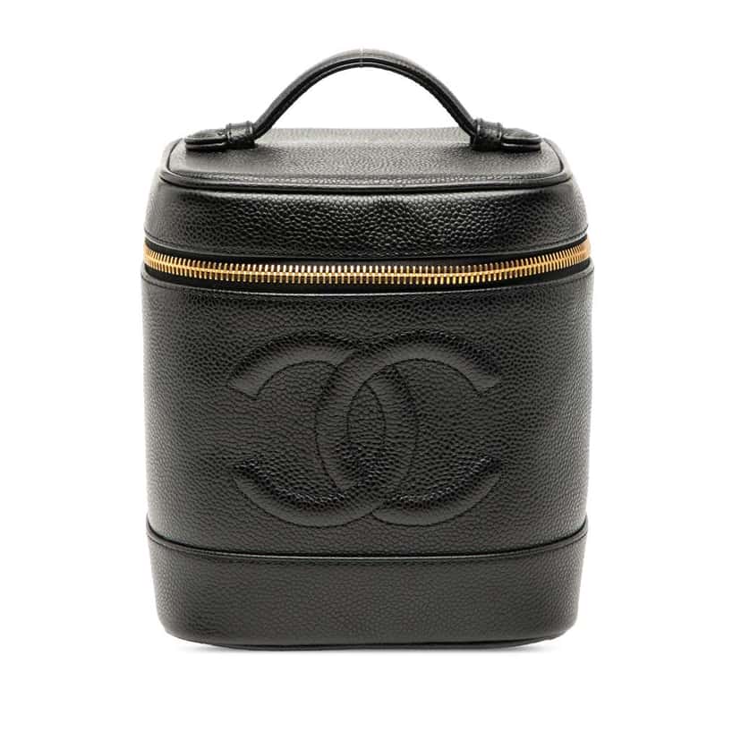 Chanel CC Caviar Vanity Bag Black Leather Good condition - Front View