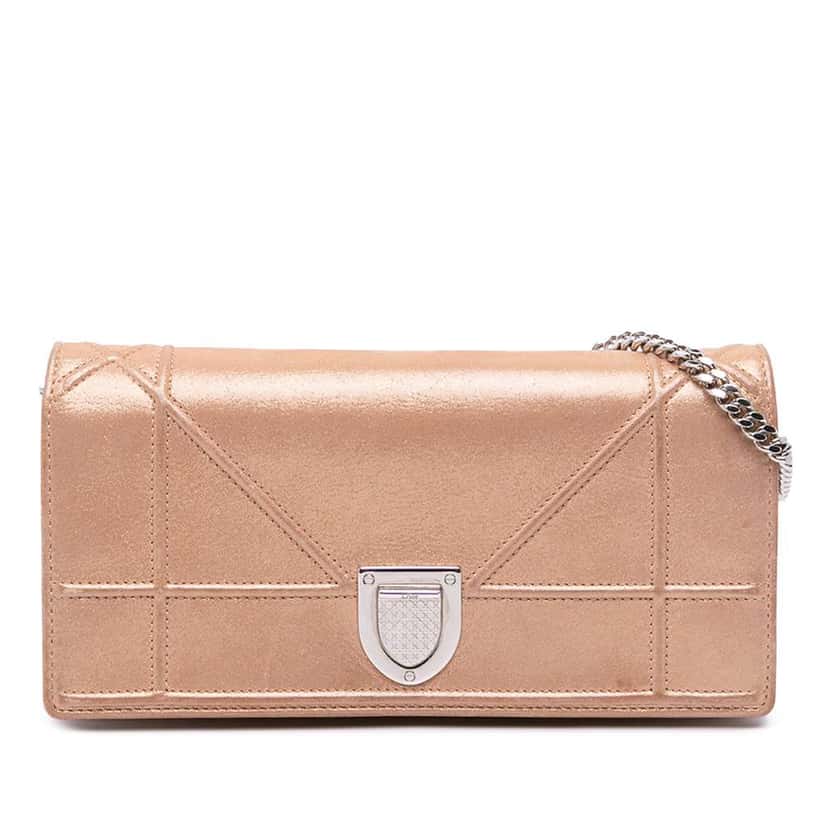 Dior Metallic Grained Calfskin Diorama Wallet on Chain Gold Leather Good condition - Front View