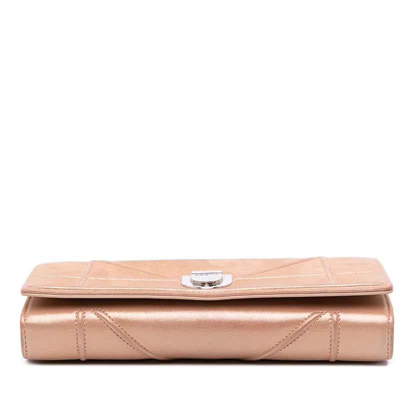 Dior Metallic Grained Calfskin Diorama Wallet on Chain Gold Leather Good condition - Inside View