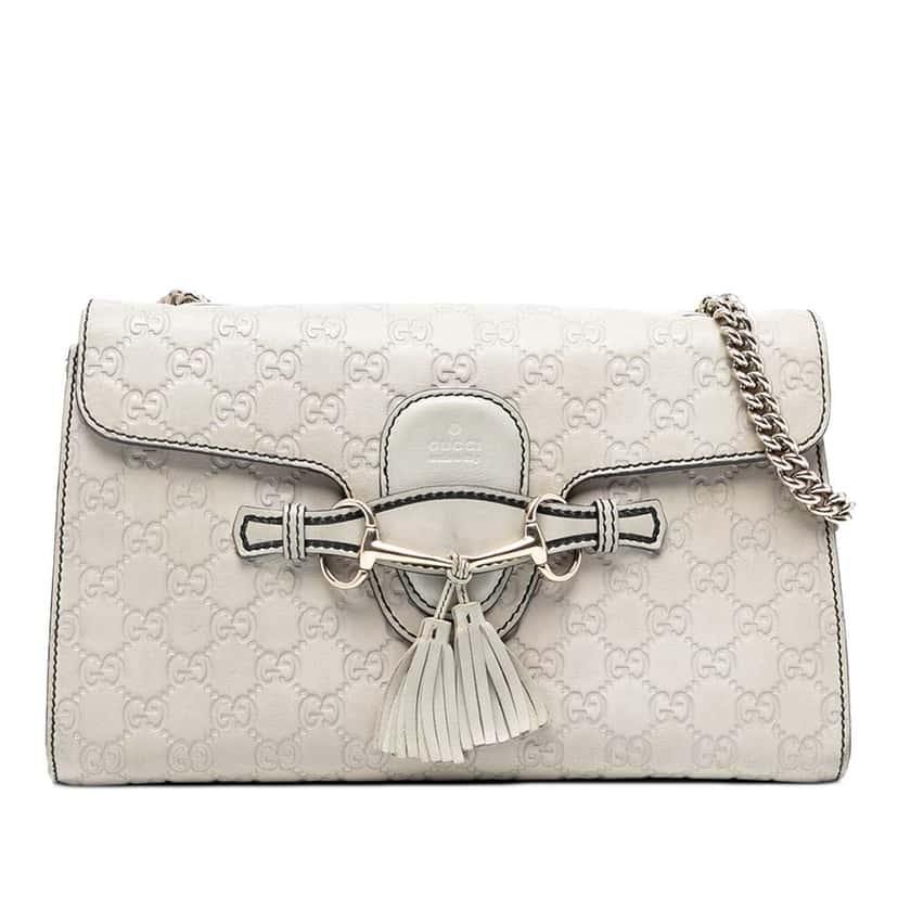 Gucci Medium Guccissima Emily Shoulder Bag White Leather Good condition - Front View