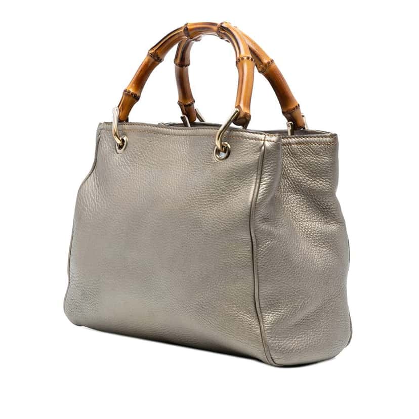 Gucci Small Calfskin Bamboo Shopper Satchel Gold Leather Good condition - Back View