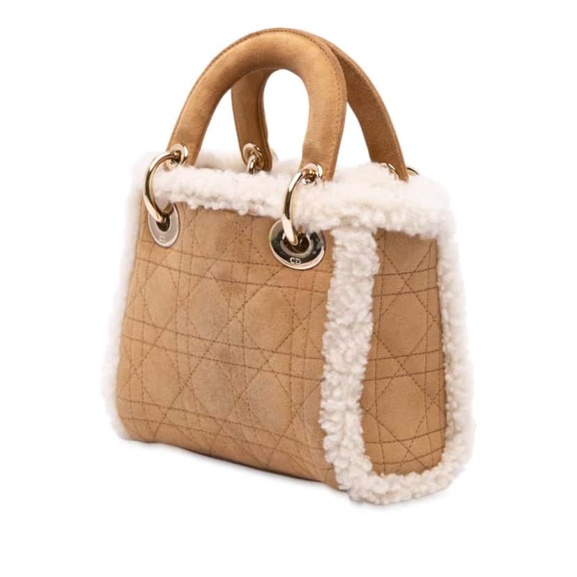 Dior Mini Suede Shearling Cannage Lady Dior Brown Leather Good condition - Back View