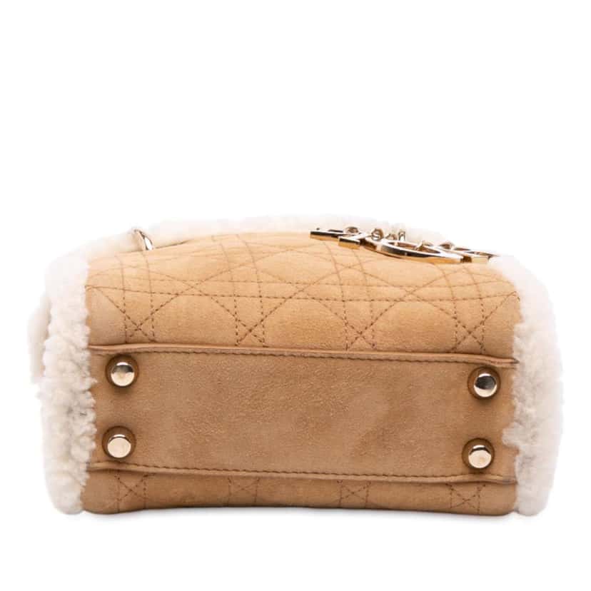 Dior Mini Suede Shearling Cannage Lady Dior Brown Leather Good condition - Inside View