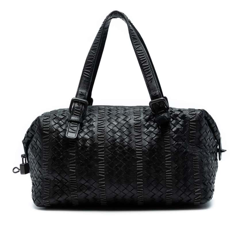 Bottega Veneta Nappa Intrecciato Stitched Handbag Black Leather Good condition - Front View