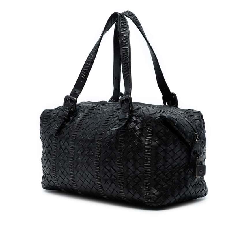 Bottega Veneta Nappa Intrecciato Stitched Handbag Black Leather Good condition - Back View