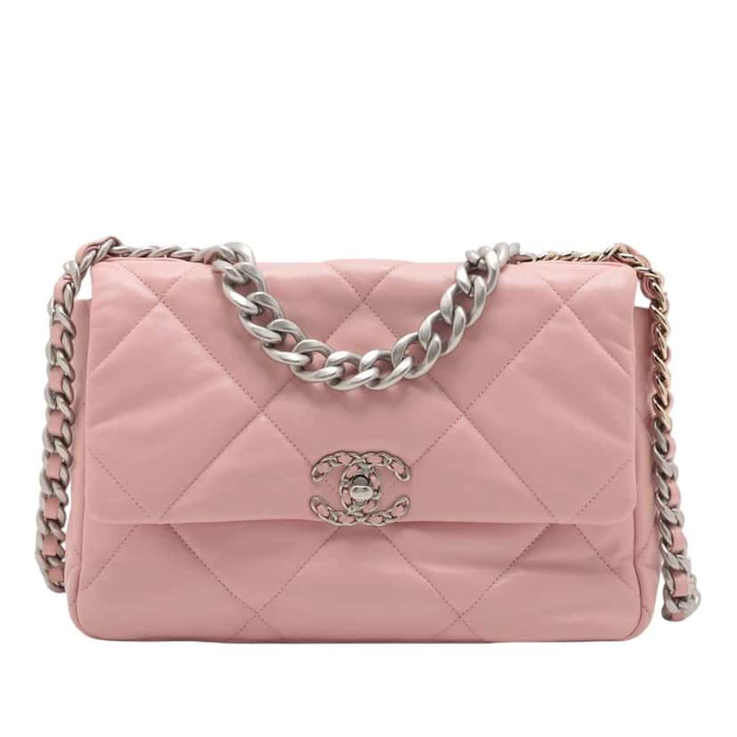 Chanel Large Lambskin 19 Flap Pink Leather Good condition - Front View