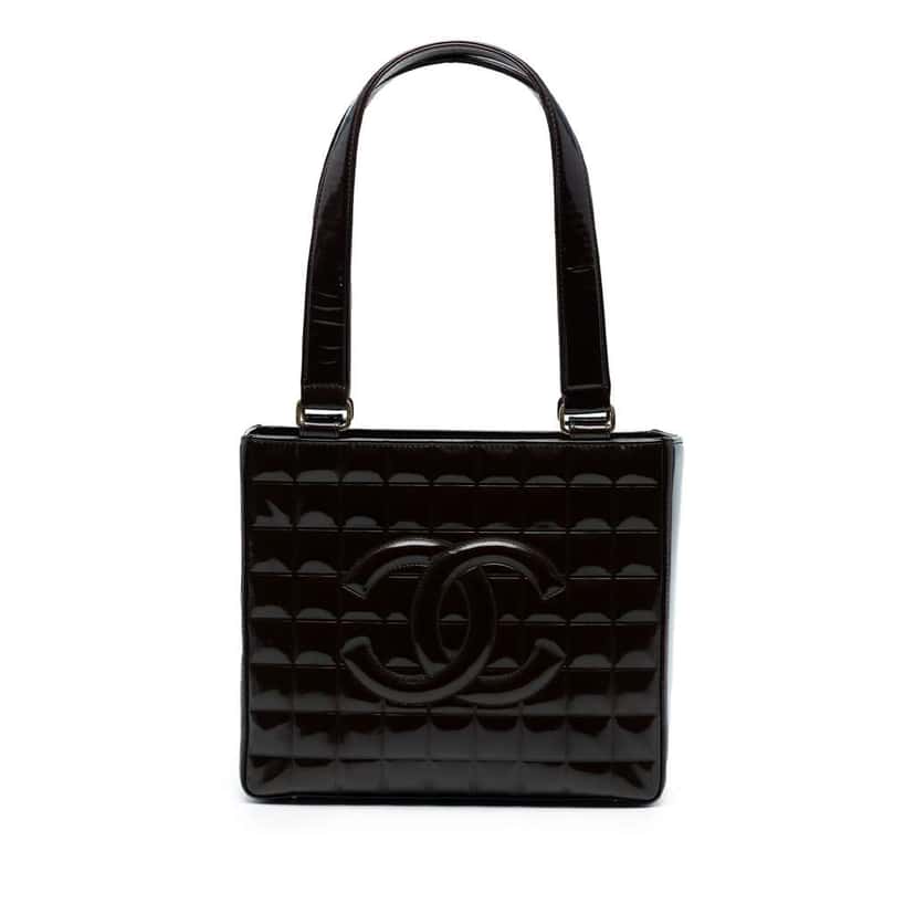 Chanel CC Chocolate Bar Patent Shoulder Bag Brown Leather Good condition - Front View