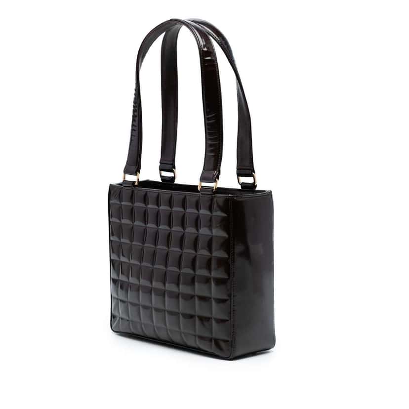 Chanel CC Chocolate Bar Patent Shoulder Bag Brown Leather Good condition - Back View