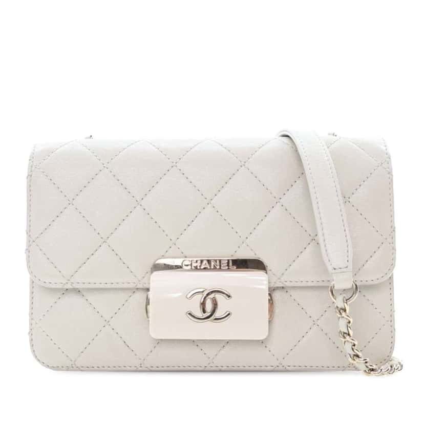 Chanel Mini Lambskin Beauty Lock Flap White Leather Good condition - Front View