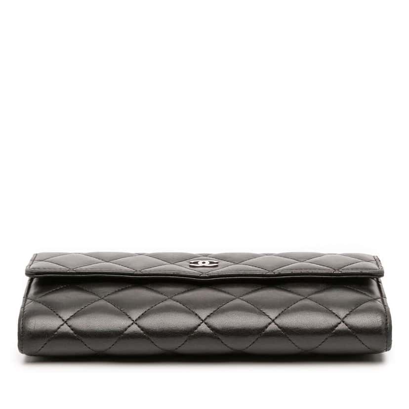 Chanel CC Quilted Lambskin Long Wallet Black Leather Good condition - Inside View