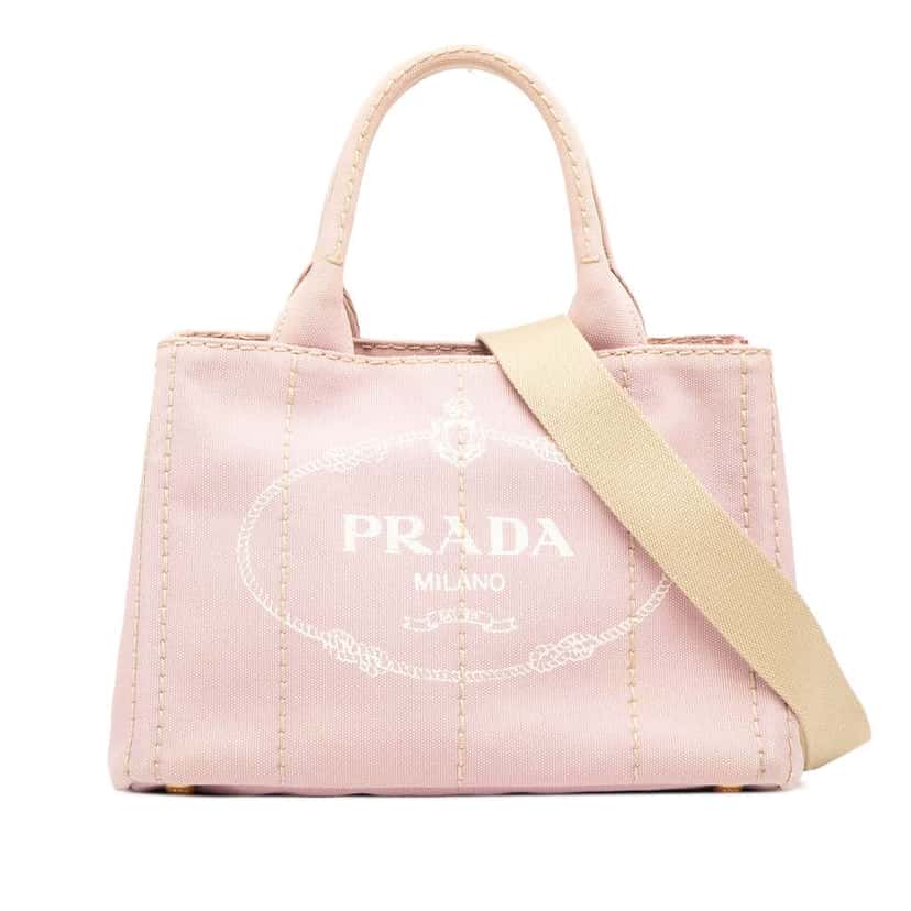 Prada Small Canvas Canapa Logo Satchel Pink Canvas Good condition - Front View