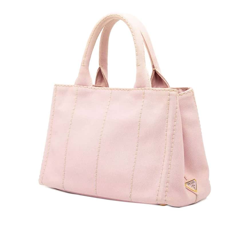 Prada Small Canvas Canapa Logo Satchel Pink Canvas Good condition - Back View