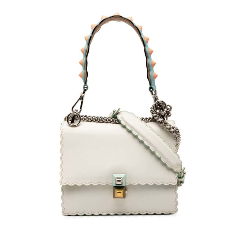 Fendi Small Scalloped Leather Kan I Satchel White Leather Good condition - Front View