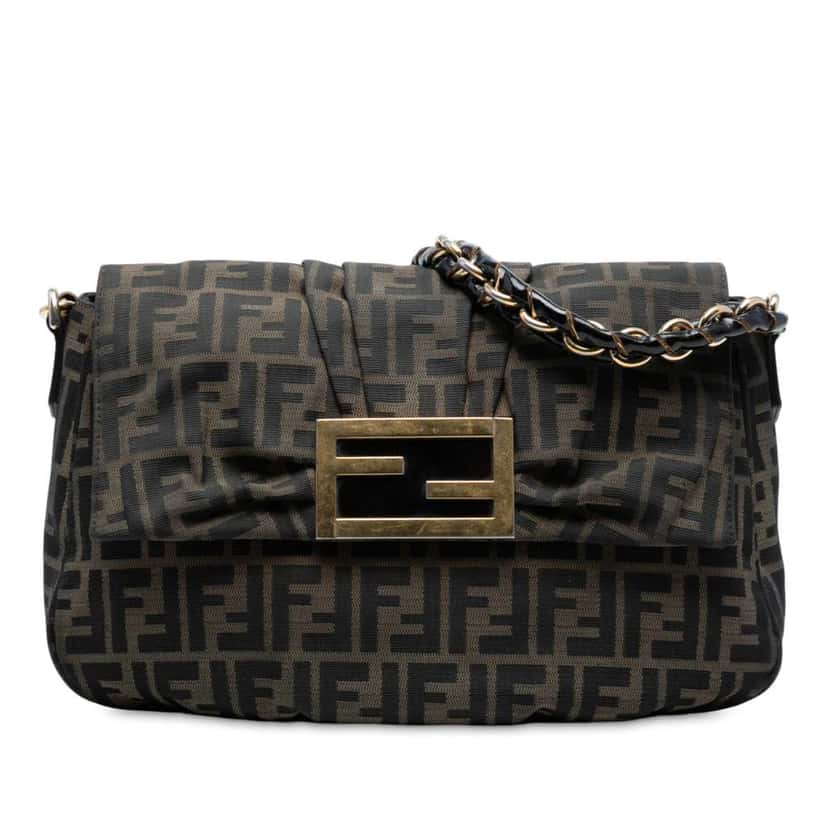 Fendi Zucca Canvas Mia Flap Shoulder Bag Brown Canvas Good condition - Front View