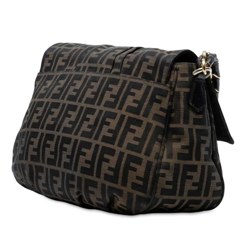 Fendi Zucca Canvas Mia Flap Shoulder Bag Brown Canvas Good condition - Back View