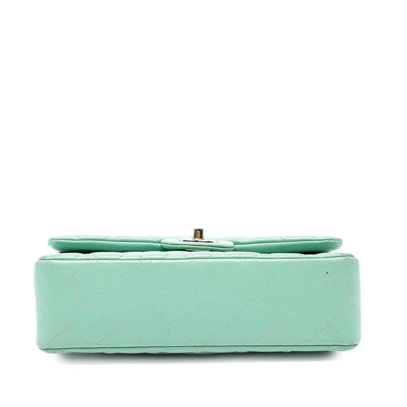 Chanel Small Classic Lambskin Double Flap Green Leather Good condition - Inside View