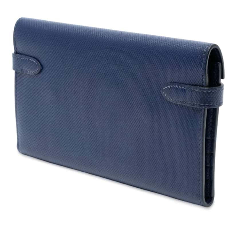 Hermès Grain d’H Leather Kelly Longue Wallet Blue Leather Good condition - Back View