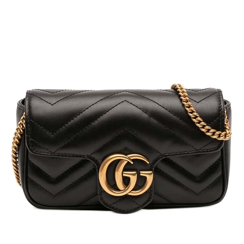 Gucci Mini GG Marmont Matelasse Leather Flap Crossbody Black Leather Good condition - Front View