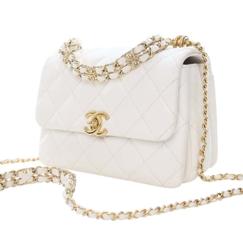 Chanel Mini Quilted Caviar Coco First Flap White Leather Good condition - Back View