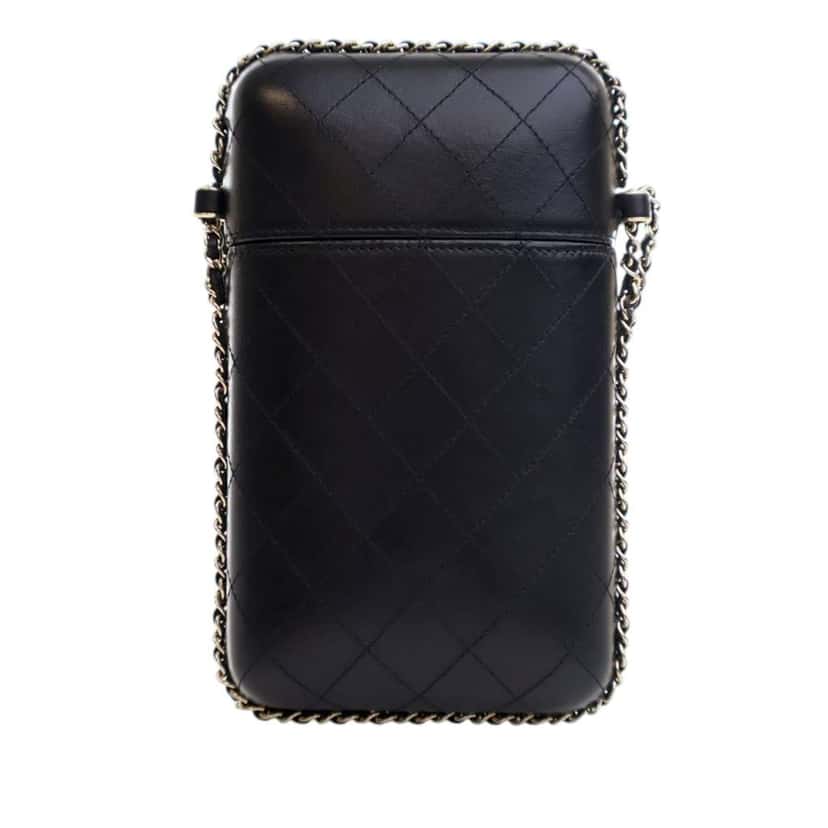 Chanel CC Quilted Lambskin Chain Around Phone Holder Black Leather Good condition - Model View