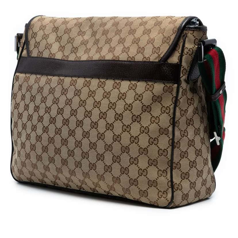 Gucci GG Canvas Web Flap Messenger Bag Brown Canvas Good condition - Back View