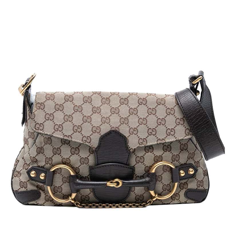 Gucci GG Canvas Horsebit Shoulder Bag Brown Canvas Good condition - Front View