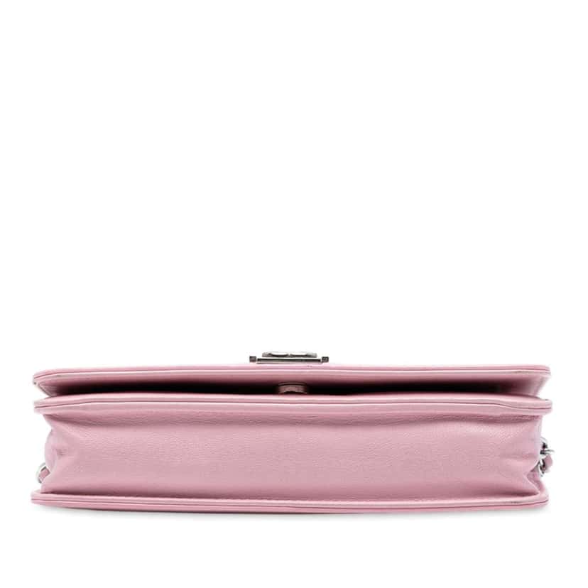 Chanel Calfskin Crystal Studded Boy Wallet on Chain Pink Leather Good condition - Inside View