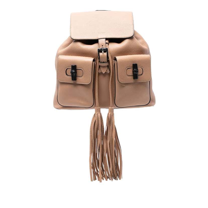 Gucci Leather Bamboo Tassel Backpack Brown Leather Good condition - Front View