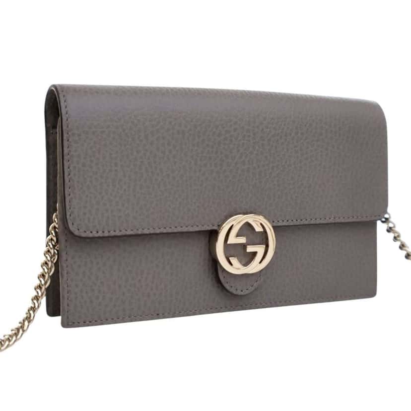 Gucci Leather Interlocking G Dollar Wallet on Chain Grey Leather Good condition - Back View
