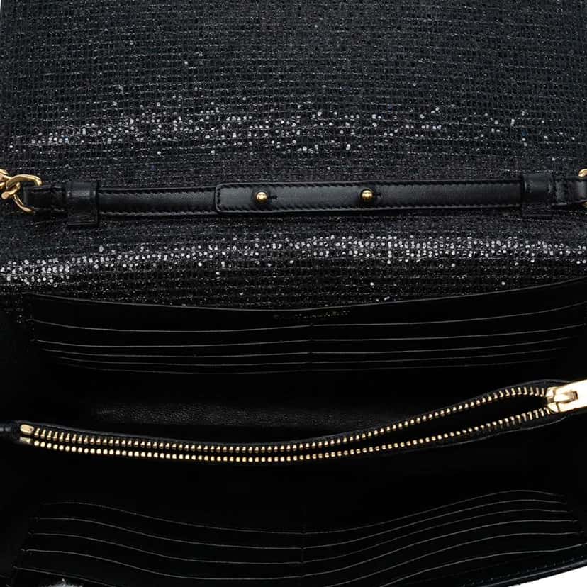 Saint Laurent Glitter Galactica Monogram Wallet on Chain Black Leather Good condition - Model View
