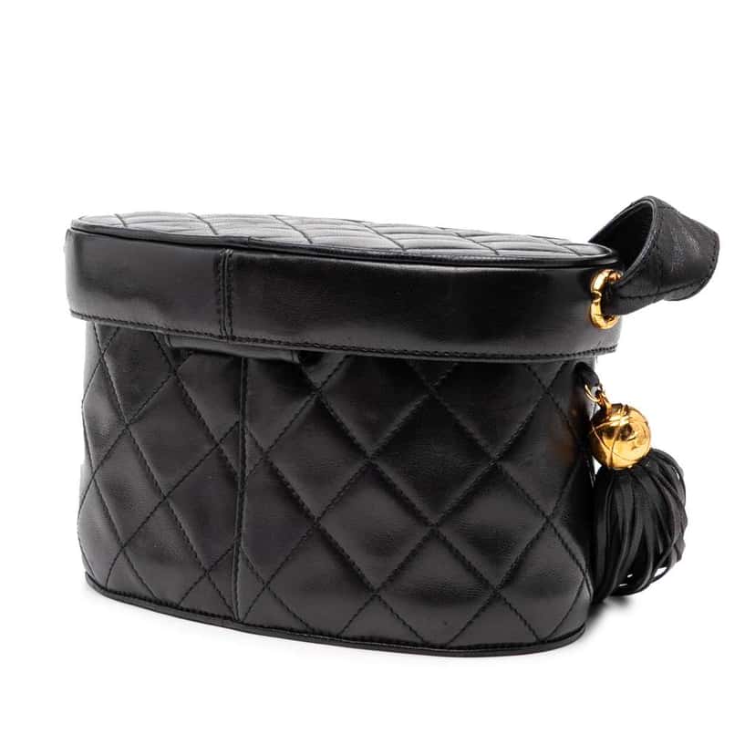 Chanel CC Quilted Lambskin Tassel Vanity Bag Black Leather Good condition - Back View