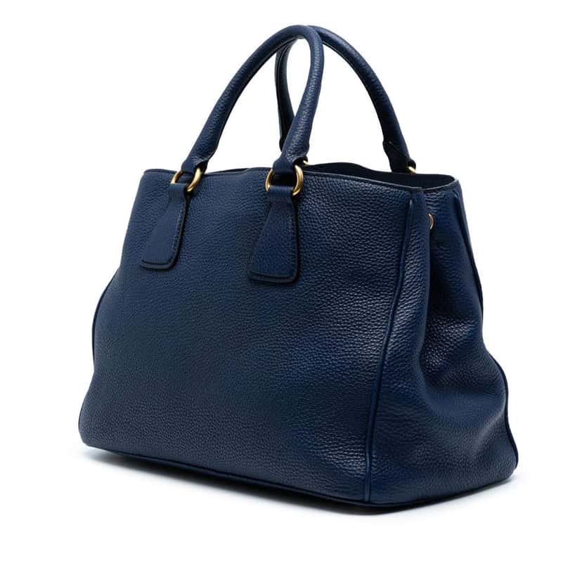 Prada Vitello Daino Open Convertible Tote Blue Leather Good condition - Back View