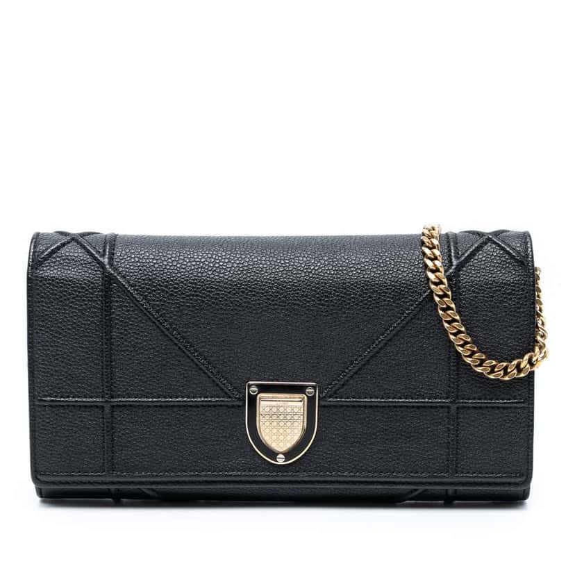 Dior Grained Calfskin Diorama Croisiere Wallet on Chain Black Leather Good condition - Front View