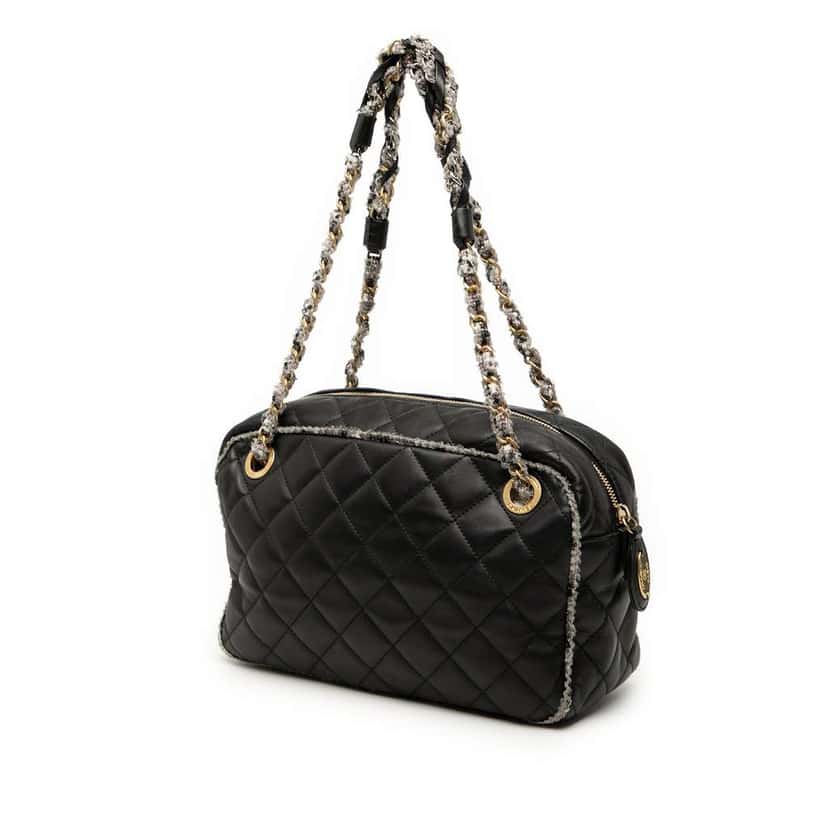 Chanel CC Quilted Lambskin Tweedy Bowler Bag Black Leather Good condition - Back View