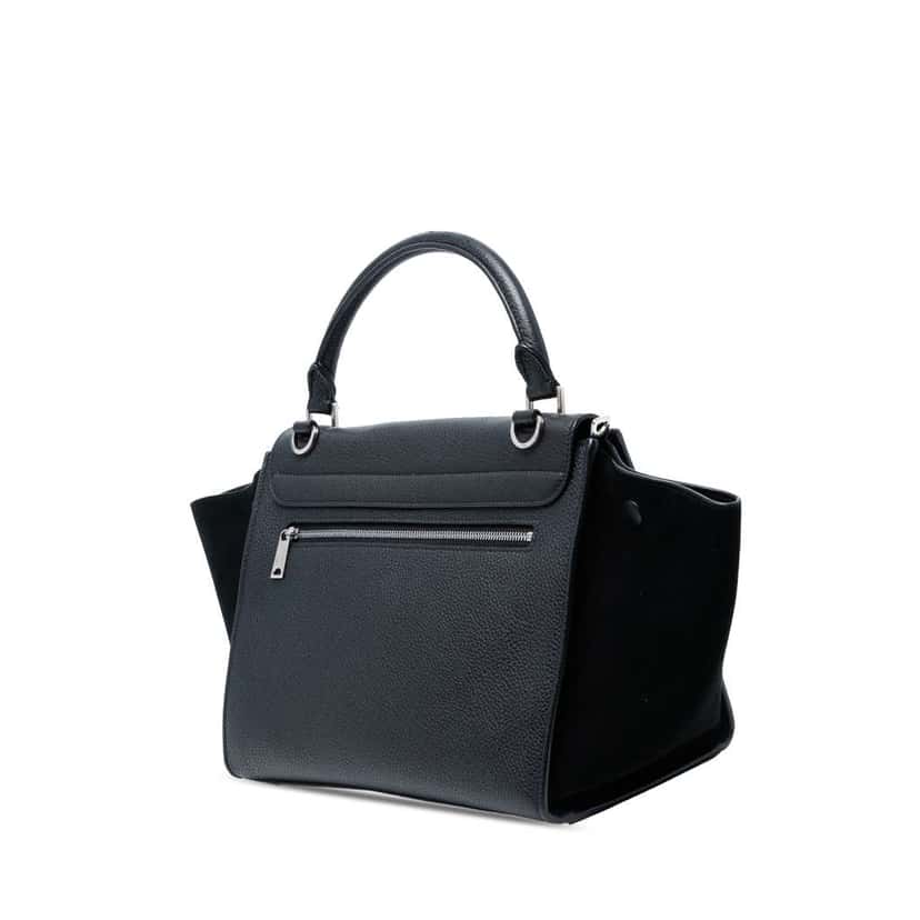 Celine Small Drummed Calfskin and Suede Trapeze Satchel Black Leather Good condition - Back View