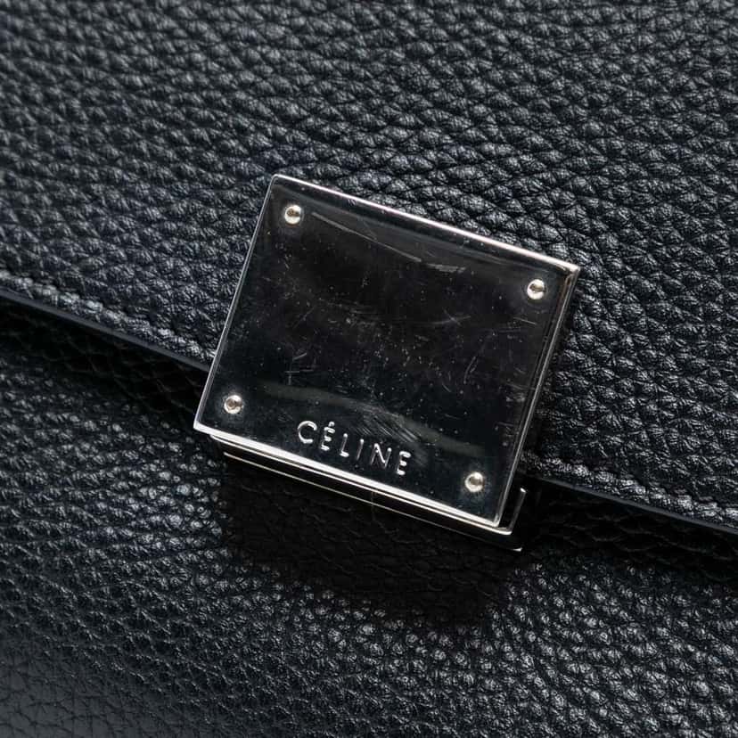 Celine Small Drummed Calfskin and Suede Trapeze Satchel Black Leather Good condition - Box View
