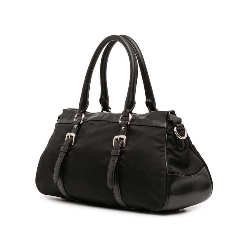 Prada Soft Calf Trimmed Tessuto Zip Top Satchel Black Good condition - Back View
