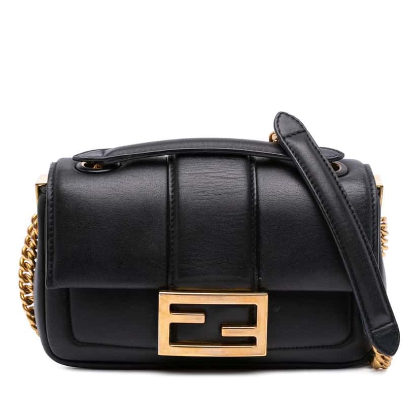 Fendi Mini Nappa Apolo Chain Baguette Shoulder Bag Black Leather Good condition - Front View