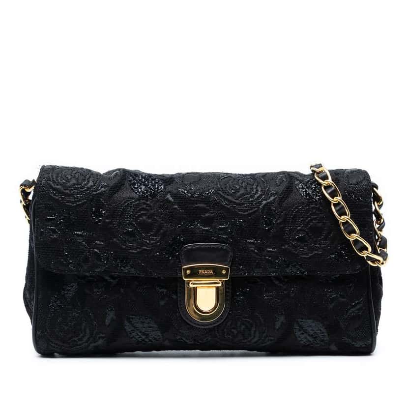 Prada Tessuto Lurex Flap Crossbody Black Good condition - Front View