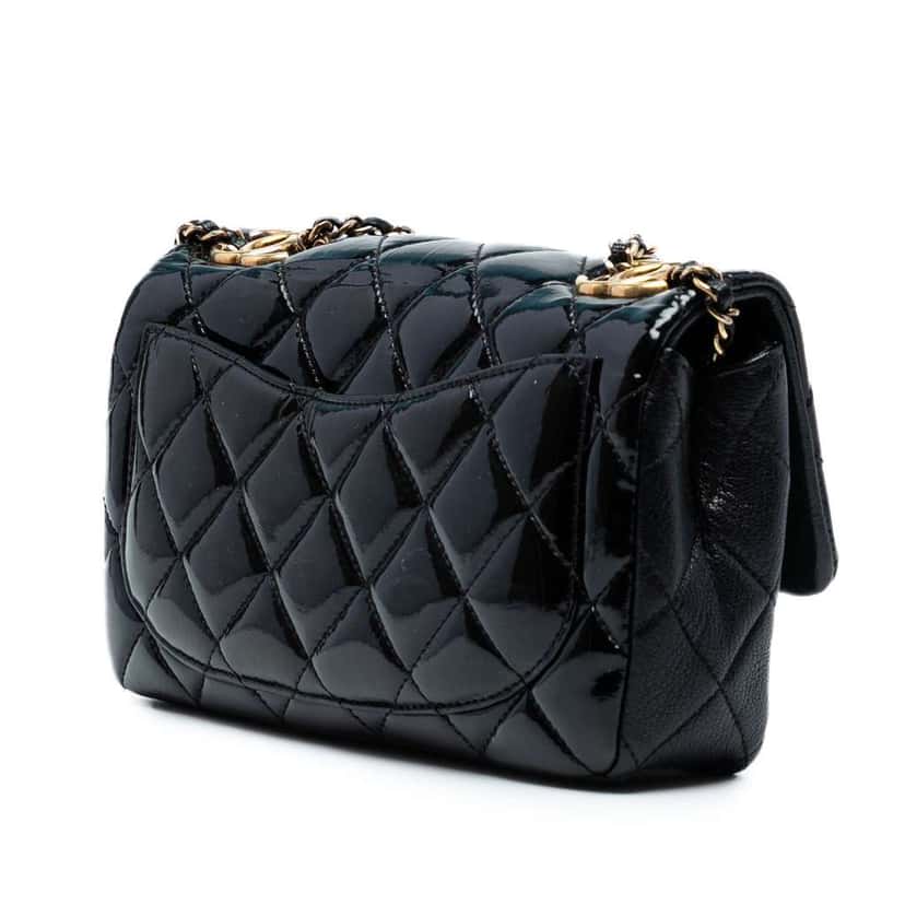 Chanel Paris-Salzburg Small Patent and Goatskin CC Eyelet Flap Blue Leather Good condition - Back View