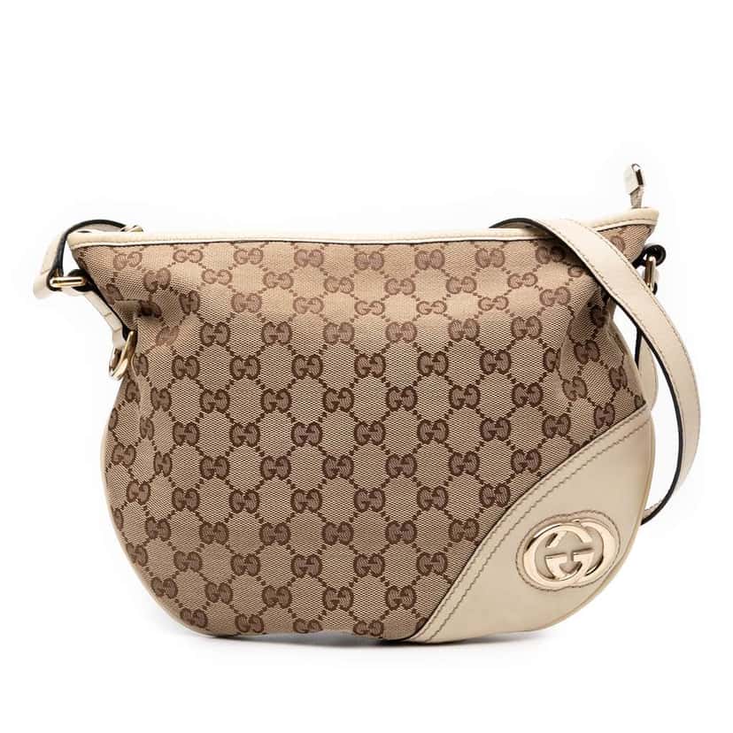 Gucci Medium GG Canvas New Britt Half Moon Crossbody Brown Canvas Good condition - Front View