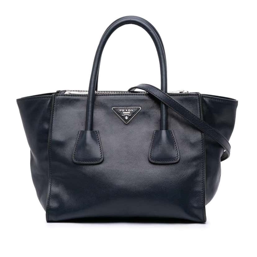 Prada Small Glace Calf Twin Pocket Satchel Blue Leather Good condition - Front View